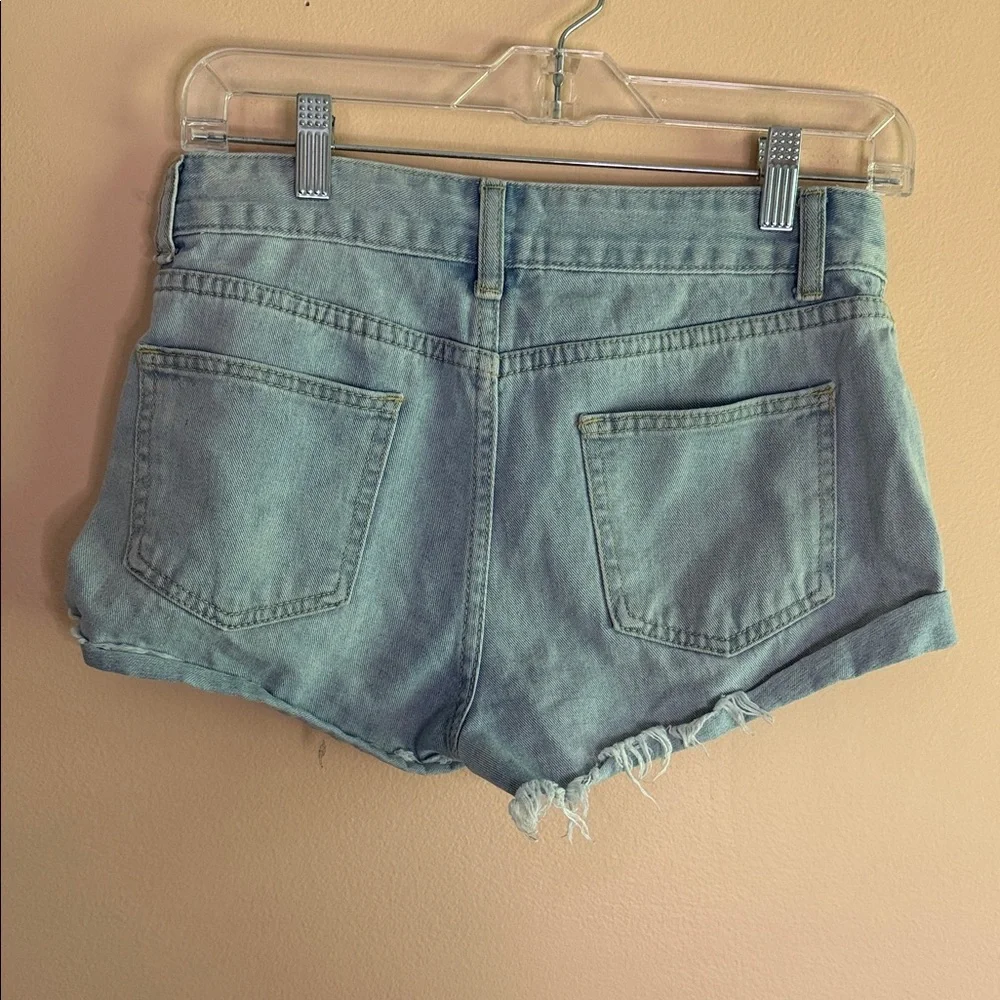 SHEIN Light Blue Distressed Denim Rolled-Hem Jean Shorts